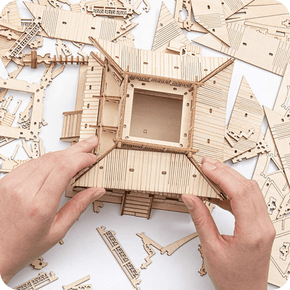 DIY Japanese temple model with intricate 3D assembly for decor