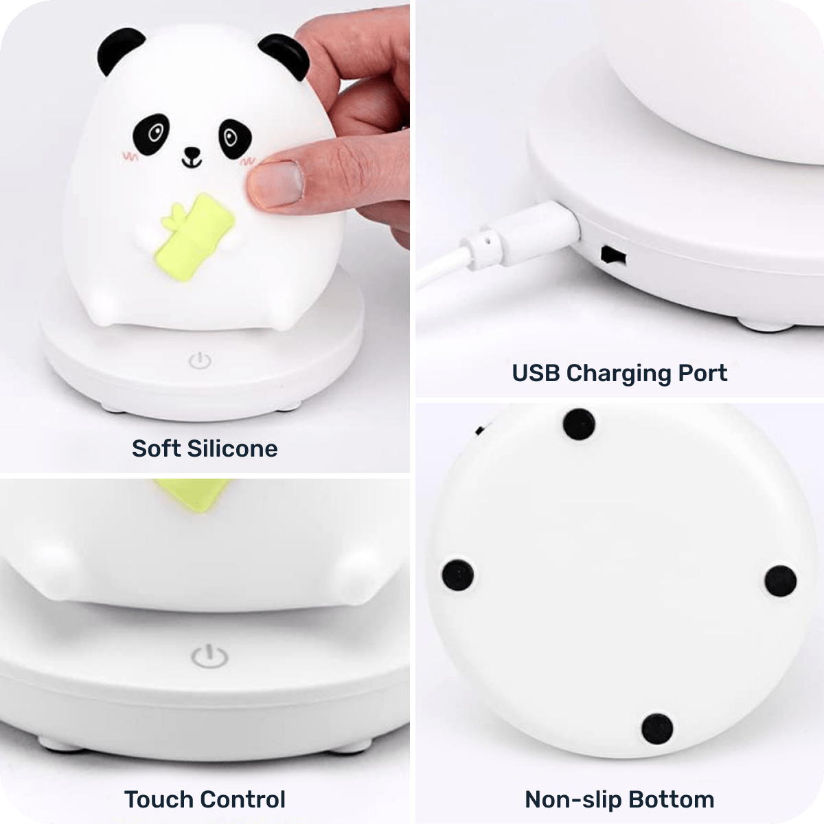 USB-rechargeable panda lamp with warm ambient light