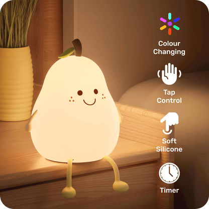 Cute pear lamp with LED light and timer setting for convenience