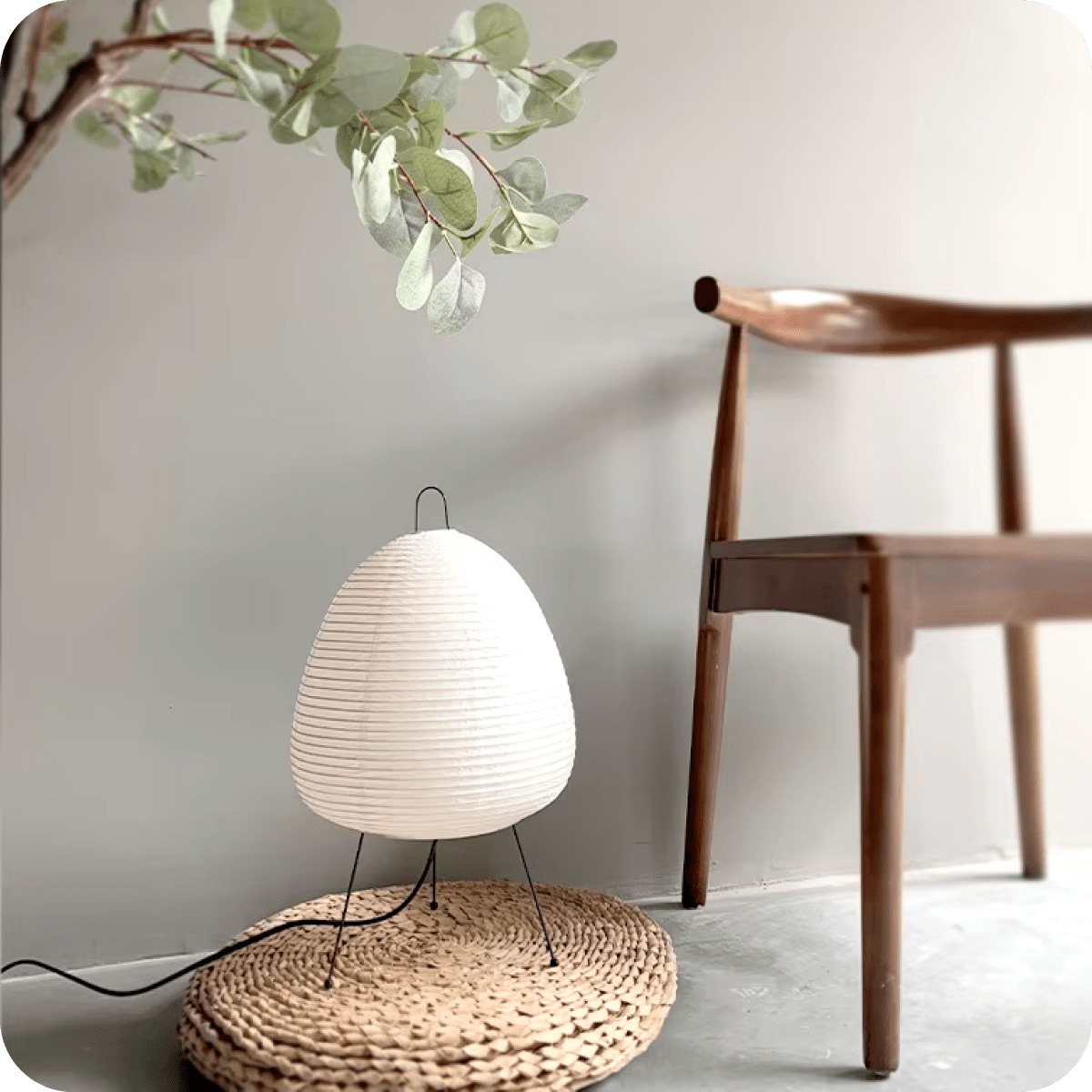 Modern Japanese table lamp with standing tripod base for home decor